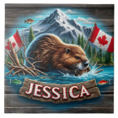 Carreau Le castor canadien construit une loge dans l'eau (Devant)