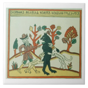 Carreau Le chasseur et le verrat, Russe, tard 18ème centu