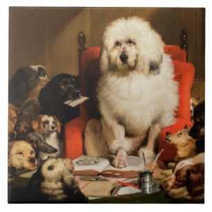 Carreau Le chien en tant que juge qui délivre la loi devan