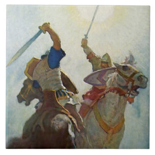 Carreau « Le combat à l'épée fut féroce » par NC Wyeth