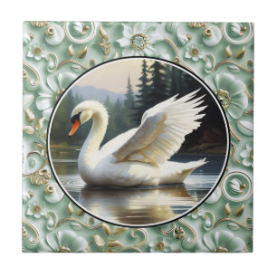 Carreau Le cygne glisse gracieusement sur le lac