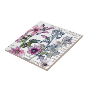 Carreau Le fleur sauvage botanique vintage de mauve