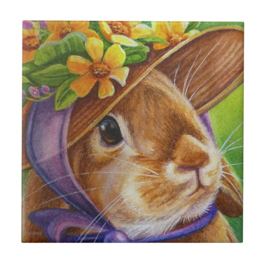 Carreau Le lapin auriculaire Brown dans l'aquarelle Bonnet (Devant)
