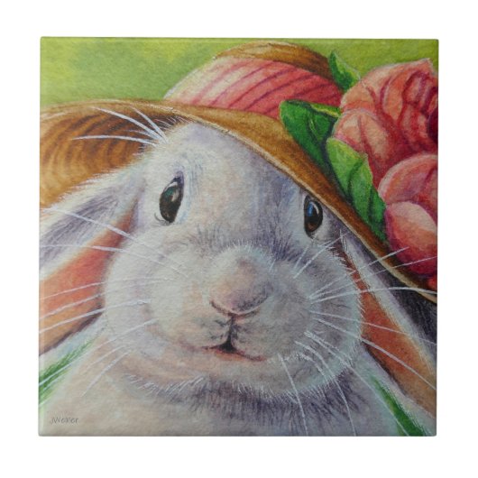 Carreau Le lapin de lapin blanc à l'aquarelle Bonnet de pr (Devant)