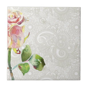 Carreau Le motif floral fleuri avec l'aquarelle rose s'est