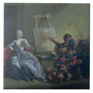 Carreau Le peintre de harlequin, c.1742 (huile sur la