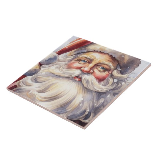 Carreau Le Père Noël rétro dans un Noël Casquette rouge (Côté)