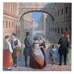 Carreau Le pont des soupirs, Venise, gravée par Brizeghel