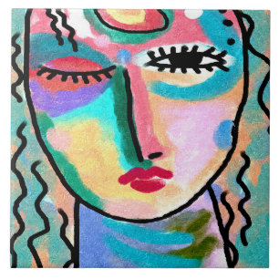 Carreau Le portrait Abstrait douteux d'une femme