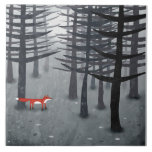 Carreau Le renard et la forêt<br><div class="desc">Un renard rouge sauvage se dresse au milieu des arbres dans une forêt sombre. Une peinture paysagère pour les amoureux des animaux,  de la nature et de la faune.</div>