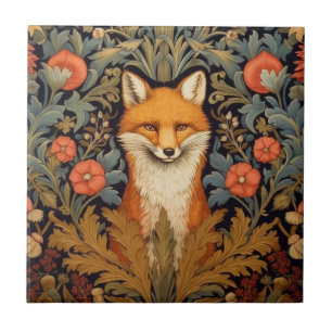 Carreau Le renard et les fleurs rouges style Art nouveau