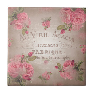Carreau Le rose de roses vintage français chic minable