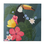 Carreau Le Toucan tropical en pleine nature<br><div class="desc">Tropical Wilderness I par Grace Popp. Un Toucan est installé au sommet d'une collection de beaux feuilles tropicaux et de fleurs. | 164259Z</div>