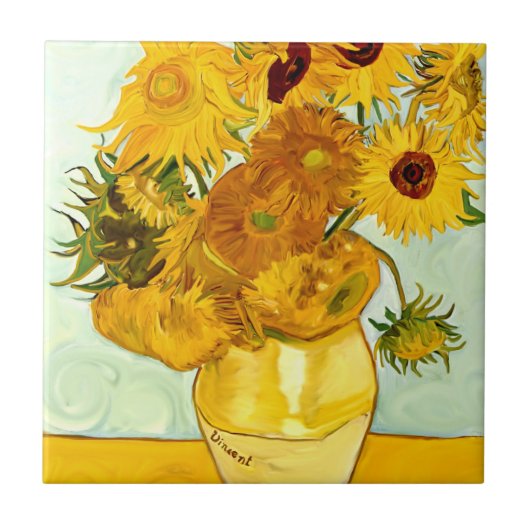 Carreau Le tournesol jaune de Vincent van Gogh peignant (Devant)