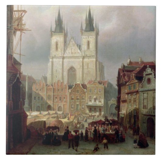 Carreau Le vieux marché à Prague, 1881 (huile sur le canva (Devant)