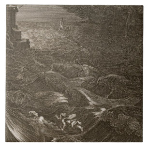 Carreau Leander nage au-dessus du Hellespont pour