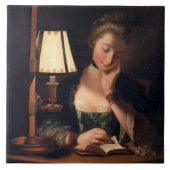 Carreau Lecture de femme par une nuance de Papier-cloche, (Devant)