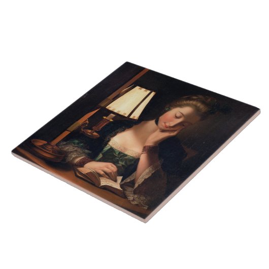 Carreau Lecture de femme par une nuance de Papier-cloche, (Côté)