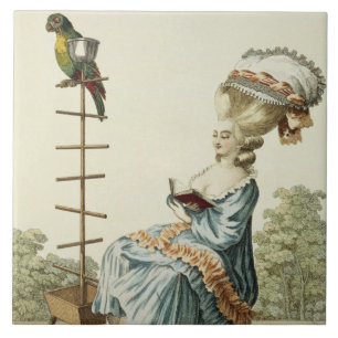 Carreau Lecture de jeune femme dans une robe de jour avec