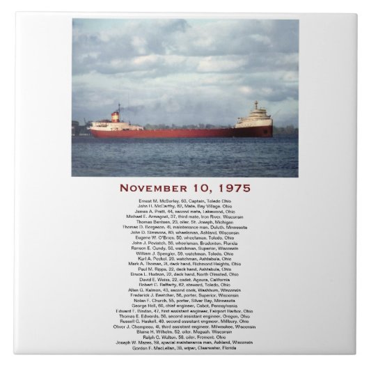 Carreau L'Edmund Fitzgerald avec noms d'équipage (Devant)