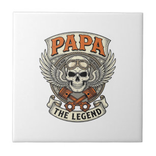 Carreau Légende de crâne de motard Papa Vintage