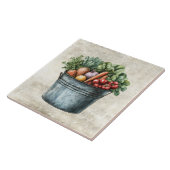 Carreau Légumes aquarelle rustique dans un seau (Côté)