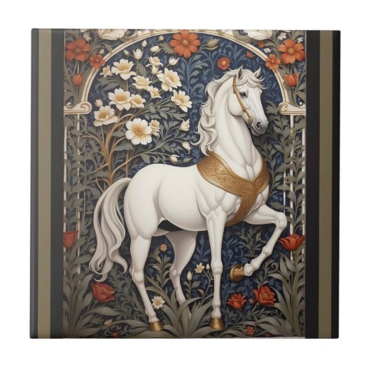 Carreau L'Élégant William Morris Inspiré Cheval Blanc (Devant)