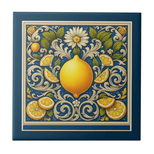 Carreau Lemon Almafi Blue Mediterranean Art Nouveau (Devant)