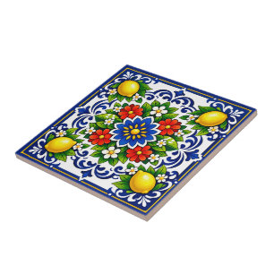 Carreau 🍋 Lemon Azul Bloom — Méditerranéen Azulejo