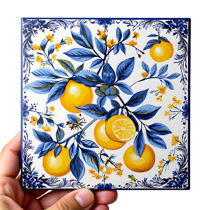 Carreau 🍋 Lemon Azulejo avec éléments bleus
