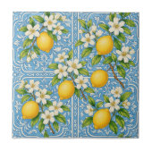 Carreau Lemon Watercolor Blue Mediterranean Pattern (Devant)