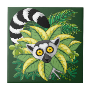 Carreau Lémuriens de Madagascar dans une jungle exotique