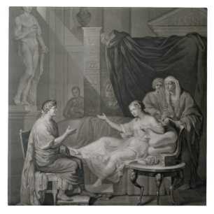 Carreau L'entrevue d'Augustus et de Cléopâtre, gravée