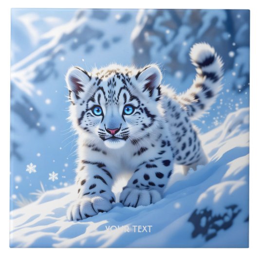 Carreau Léopard bébé neige mignon fantastique (Devant)