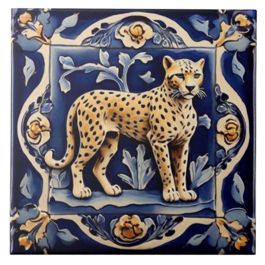 Carreau Leopard Cheetah African Safari Animaux Marine Blue (Devant)