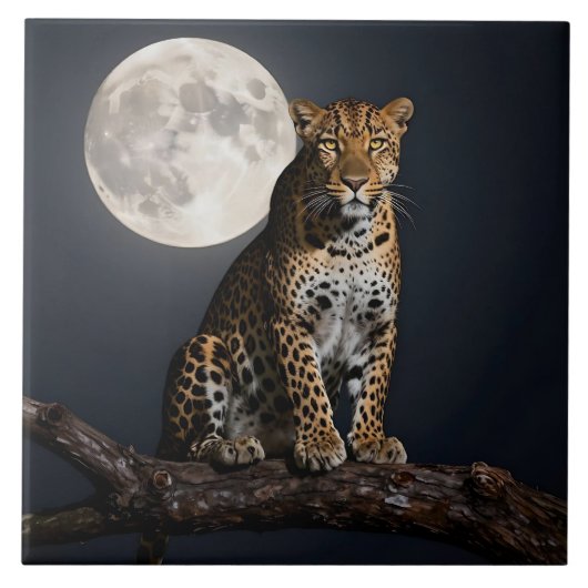 Carreau Léopard majestueux et pleine lune (Devant)