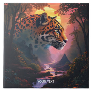 Carreau Léopard mignon de fantaisie au coucher du soleil