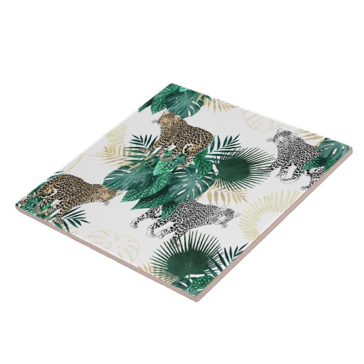 Carreau Léopard moderne et conception tropicale de feuille (Côté)