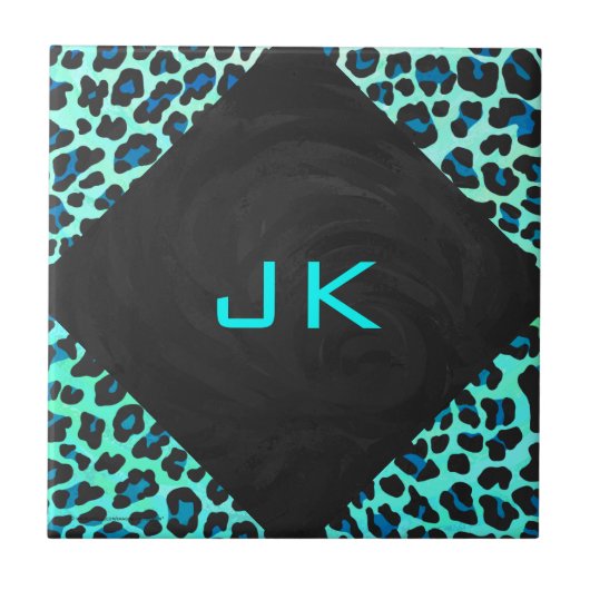 Carreau Léopard noir et Turquoise (Devant)