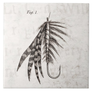 Carreau Les 1800s vintages pêchant la pêche de mouche