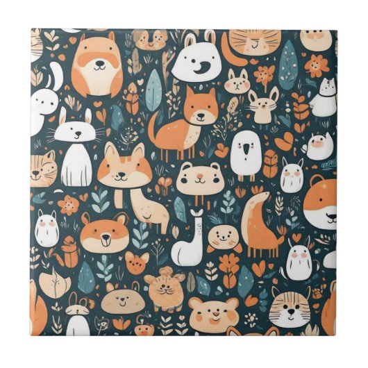 Carreau Les animaux adorables design vert décor (Devant)