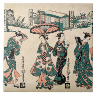 Carreau Les beautés de Fukagawa.Triptyque