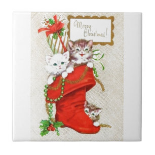 Carreau Les chatons de Noël vintages les plus doux