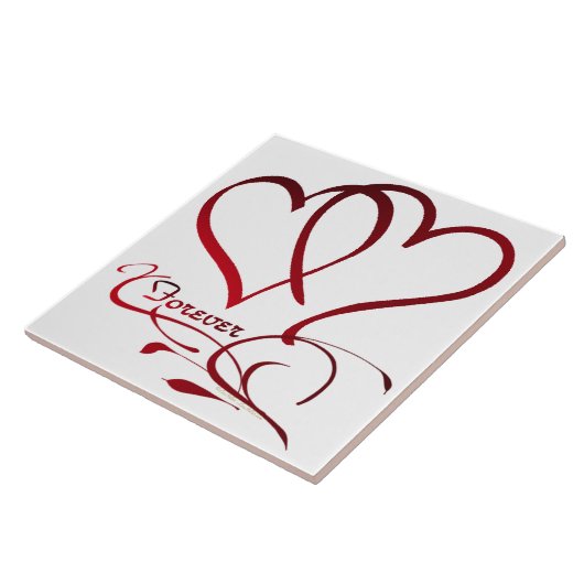 Carreau Les Coeurs Forever rouge sur blanc (Côté)