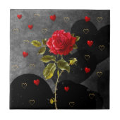 Carreau Les Coeurs noirs des Grunges avec la Rose rouge (Devant)