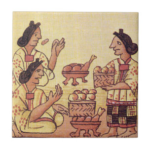 Carreau Les femmes aztèques à un banquet