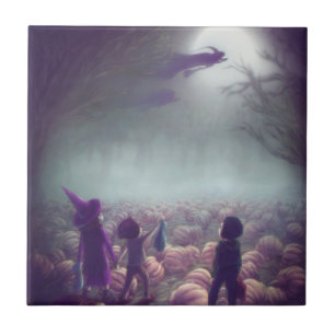 Carreau Les sorcières de patchs Citrouilles qui volent da