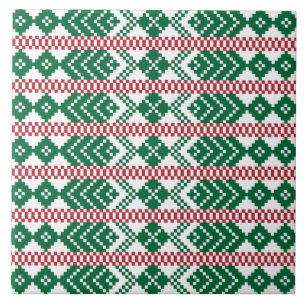 Carreau Letton vert et rouge motif tribal