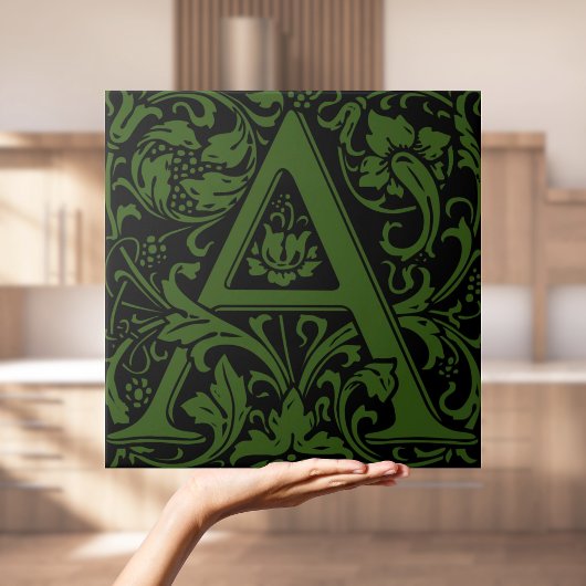 Carreau Lettre A monogrammée Arts and Crafts de William Mo
