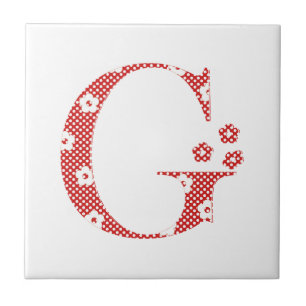 Carreau lettre à motifs floraux G(rouge & points)